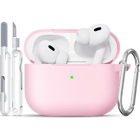 for AirPods Pro Case, Soft Silicone Protective Cases Cover Compatible with Airpods Pro 2nd/1st Generation for Women Girly, with Cleaning Kit & Anti-Lost Keychain, Anti-Scratch, Shockproof Pink Cover