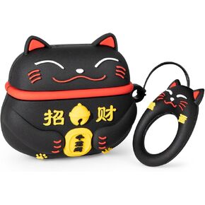 for AirPods 4 Case, Cute Black Lucky Cat AirPods 4th Generation (2024) Case Funny 3D Cartoon Animal Heavy Duty Protection PVC Charging Cases Cover with Keychain for Kids Girls Women