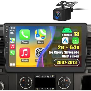 Car Radio Stereo for Chevrolet Chevy Silverado 2007-2013 GMC Sierra Yukon, Support Wireless CarPlay Android Auto GPS Navi SWC FM/AM Radio with Backup Camera