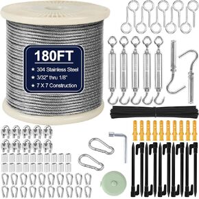 1/8" Wire Rope Kit 236FT Stainless Steel Aircraft Cable with M5 Turnbuckles, 7x7 Strand Core Vinyl Coated Guy Wire Tensioner Kit for Garden String Light, Pictuer, Clothes, Curtain Hanging in Saudi Arabia