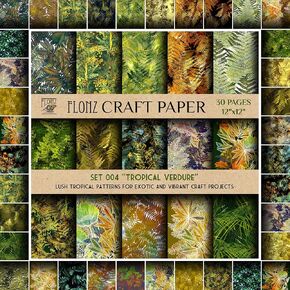 Scrapbook Paper (30 pages 12"x12") Tropical Verdure: Lush Tropical Patterns for Exotic and Vibrant Craft Projects FLONZ Vintage Styled Double Sided Paper Pad for Craft Cardmaking
