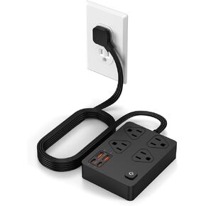 Power Strip Surge Protector with 20W USB C Ports,6Ft Flat Plug Extension Cord Wall Mount 4 Outlets Extender,Fast USB Charging Station 1080J (Black)