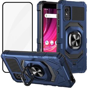 Designed for BLU Studio Mini 2023 Phone Case with Tempered Glass Screen Protector, Full-Body Protective [Military-Grade], Heavy Duty Shockproof Protective with Ring Kickstand Cover (Blue)
