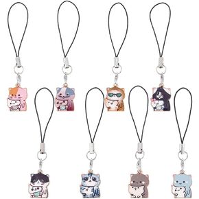 8 Styles 16Pcs Enamel Cat Phone Charms 9.2cm Cute Animal Mobile Phone Straps Aesthetic Cell Phone Pendants Accessories for Phone Bag Keychain Airpods Camera Wallet Decor