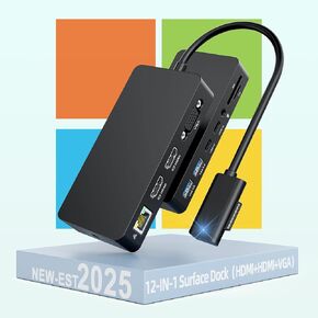 12 in 1 Microsoft Surface Dock Triple Displays Dual HDMI+VGA with Power Adapter, Surface pro Docking Station for Microsoft Surface Pro 11/10/9/8/X/7/6/5/4, Surface Laptop Go/7/6/5/4/3/2/1,Surface Book