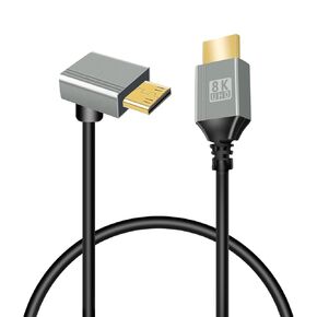 GELRHONR 8K Mini HDMI to HDMI Cable, 90 Degree Mini HDMI Male to HDMI Male 48Gbps High Speed Support 8K@60Hz Video4K@144Hz for Camera, Camcorder HDTV Laptop (Right Angle Mini HDMI 0.5M)