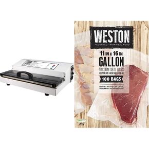Weston Brands Vacuum Sealer Machine & Sous Vide, Extra-Wide Bar, Sealing Bags up to 15", 935 Watts & Vacuum Sealer Bags, 2 Ply 3mm Thick, for NutriFresh, FoodSaver & Other Heat-Seal Systems