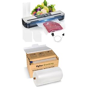 Vacuum Sealer Machine with Built-In Cutter, 8-in-1 Functions, Dry & Moist Modes, External Suction, Countdown Display, Includes HytusCooking 8" x 150' Vacuum Seal Roll, BPA-Free