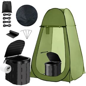 Portable Toilet and Privacy Tent for Adults, Pop Up Potty Tents Outdoor Portable Toilet for Camping with 12 Toilet Bags, Pop-up Tent for Toilet, Travel, Changing (Green)