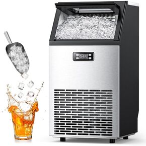 Antarctic Star Commercial Ice Maker, 100lbs/24H, 33lbs Storage, Stainless Steel, Under Counter Ice Machine for Home/Bar/Restaurant
