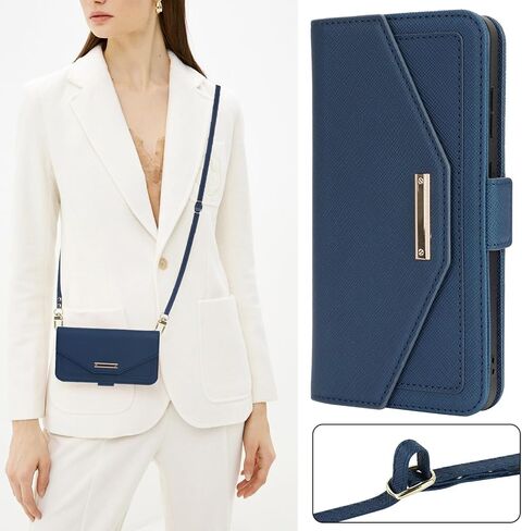 Jaorty Crossbody Wallet for Samsung Galaxy S25 Plus Case with Long Shoulder Strap,S25+ Case Credit Card Holder 6.7",PU Leather Handbag Purse Kickstand Make Up Mirror Cover Case for Women Girls,Blue in Saudi Arabia