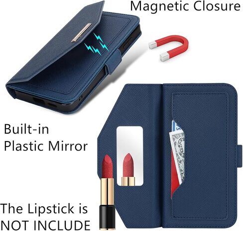 Jaorty Crossbody Wallet for Samsung Galaxy S25 Plus Case with Long Shoulder Strap,S25+ Case Credit Card Holder 6.7",PU Leather Handbag Purse Kickstand Make Up Mirror Cover Case for Women Girls,Blue in Saudi Arabia