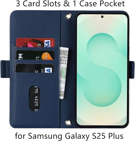 Jaorty Crossbody Wallet for Samsung Galaxy S25 Plus Case with Long Shoulder Strap,S25+ Case Credit Card Holder 6.7",PU Leather Handbag Purse Kickstand Make Up Mirror Cover Case for Women Girls,Blue in Saudi Arabia