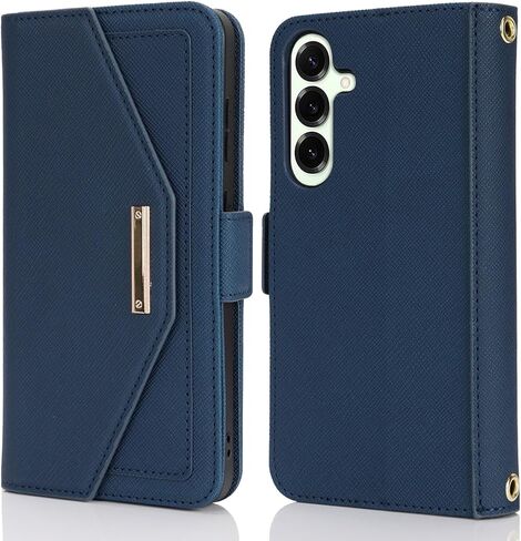 Jaorty Crossbody Wallet for Samsung Galaxy S25 Plus Case with Long Shoulder Strap,S25+ Case Credit Card Holder 6.7",PU Leather Handbag Purse Kickstand Make Up Mirror Cover Case for Women Girls,Blue in Saudi Arabia