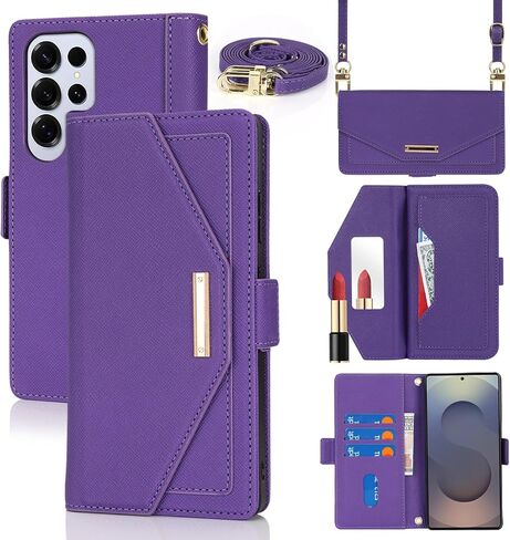 Jaorty Crossbody Wallet for Samsung Galaxy S25 Plus Case with Long Shoulder Strap,S25+ Case Credit Card Holder 6.7",PU Leather Handbag Purse Kickstand Make Up Mirror Cover Case for Women Girls,Blue in Saudi Arabia
