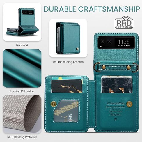 Classic PU Leather Flip Case for Motorola Razr 2023 with Card Holder & Crossbody Strap - Green in Saudi Arabia