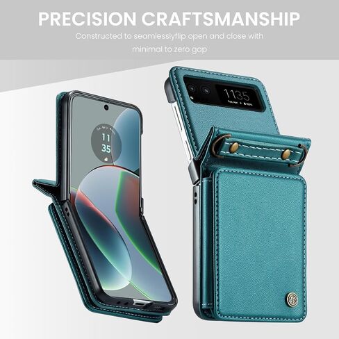 Classic PU Leather Flip Case for Motorola Razr 2023 with Card Holder & Crossbody Strap - Green in Saudi Arabia