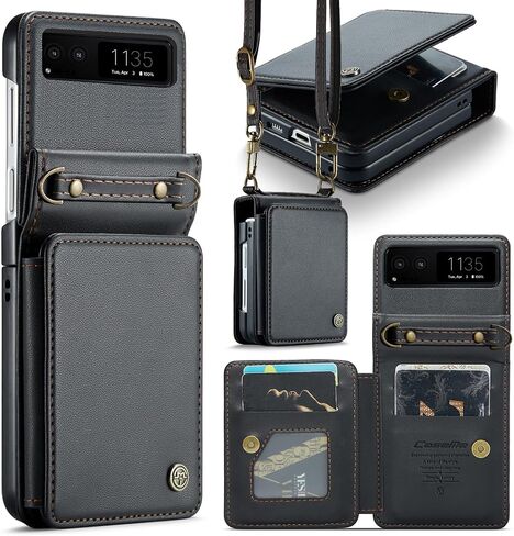 Classic PU Leather Flip Case for Motorola Razr 2023 with Card Holder & Crossbody Strap - Green in Saudi Arabia