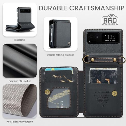 Classic PU Leather Flip Case for Motorola Razr 2023 with Card Holder & Crossbody Strap - Green in Saudi Arabia