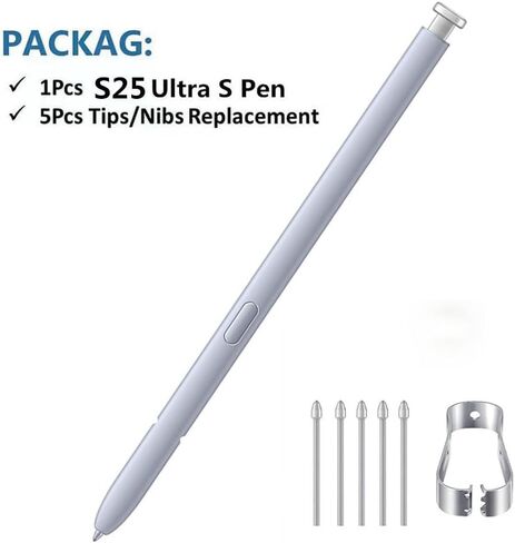 استبدال القلم Galaxy S25 Ultra S متوافق مع Samsung Galaxy S25 Ultra All Felections ، S25 Ultra Stylus Pen Slim 0.7mm Pen ، 4،096 مستويات ضغط مع نصيحة 5pcs (SilverBlue) in Kuwait