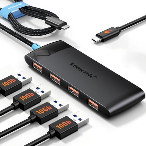 10Gbps USB C Hub, 4 Ports USB3.2 Splitter for Laptop, USB C Multiport Adapter w/Charging Port, for MacBook Pro/Air, iMac, Surface Pro, Dell, HP, iPad, Samsung, Etc., 1.97ft Cable in Kuwait