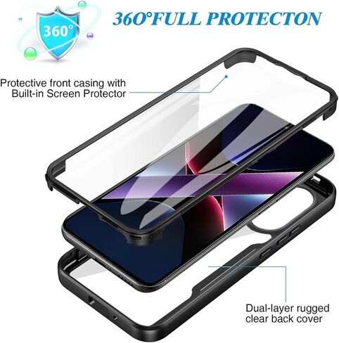 for Xiaomi Poco X7 Pro Clear Case with Screen Protector, Dual Layer Full Body Shockproof Dustproof All-Inclusive Cover Case for Xiaomi Poco X7 Pro QB-Black in Saudi Arabia