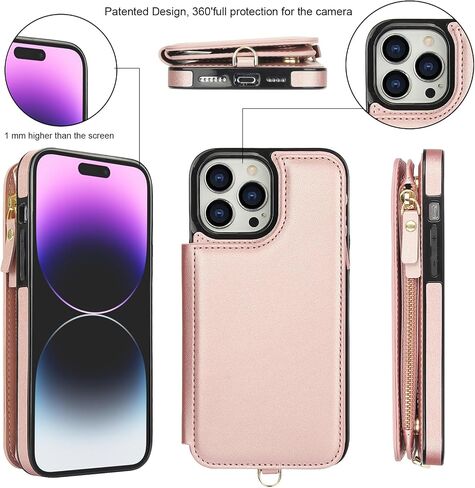Asuwish Phone Case for iPhone 14 Pro 6.1 inch Zipper Wallet Cover with Tempered Glass Screen Protector and RFID Blocking Card Holder Cell iPhone14Pro 5G i i-Phone i14 iPhone14 4 14Pro Women Rose Gold in Saudi Arabia