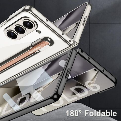 for Samsung Galaxy Z Fold 5 Clear Case with S Pen Holder & S Pen, Transparent Crystal Plating Case with Screen Protector, Luxury Shockproof Anti-Scratch Cover for Z Fold 5(Black+Black Pen) in Saudi Arabia