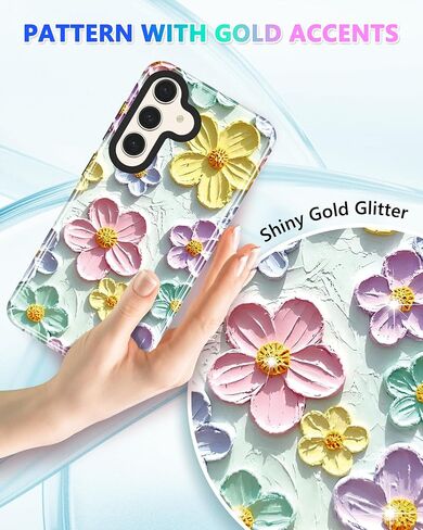 Jiaxiufen لـ Galaxy S25 Case Sparkle Glitter Retro Dois Paint Plant Flower Design Slim Froofchproof Cover Case for Samsung Galaxy S25 5G 6.2 Inch Mint Colorful in Kuwait