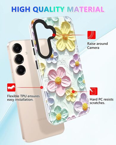 Jiaxiufen لـ Galaxy S25 Case Sparkle Glitter Retro Dois Paint Plant Flower Design Slim Froofchproof Cover Case for Samsung Galaxy S25 5G 6.2 Inch Mint Colorful in Kuwait