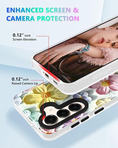 Jiaxiufen لـ Galaxy S25 Case Sparkle Glitter Retro Dois Paint Plant Flower Design Slim Froofchproof Cover Case for Samsung Galaxy S25 5G 6.2 Inch Mint Colorful in Kuwait