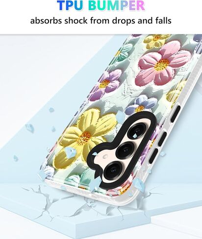 Jiaxiufen لـ Galaxy S25 Case Sparkle Glitter Retro Dois Paint Plant Flower Design Slim Froofchproof Cover Case for Samsung Galaxy S25 5G 6.2 Inch Mint Colorful in Kuwait