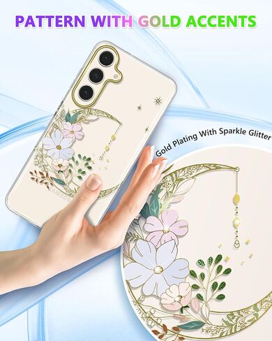 Jiaxiufen لـ Galaxy S25 Case Sparkle Glitter Retro Dois Paint Plant Flower Design Slim Froofchproof Cover Case for Samsung Galaxy S25 5G 6.2 Inch Mint Colorful in Kuwait
