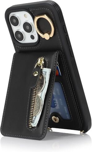 for iPhone 15 Pro Max Wallet Case with Card Holder, for iPhone 15 Pro Max Case Wallet with Strap Credit Card Slot, Crossbody Bag with Zipper Case for iPhone15 Pro Max - Black in Kuwait