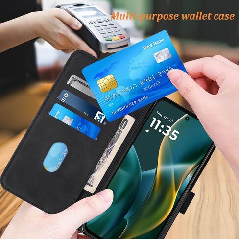for Moto G 2025 Case Wallet, Card Holder Slots, Wrist Strap, TPU Interior Phone Protective, Stand PU Leather Folio Flip Cases Cover for Moto G - 2025 (Black) in Saudi Arabia