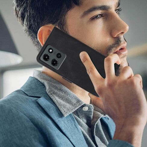 for Moto G 2025 Case Wallet, Card Holder Slots, Wrist Strap, TPU Interior Phone Protective, Stand PU Leather Folio Flip Cases Cover for Moto G - 2025 (Black) in Saudi Arabia