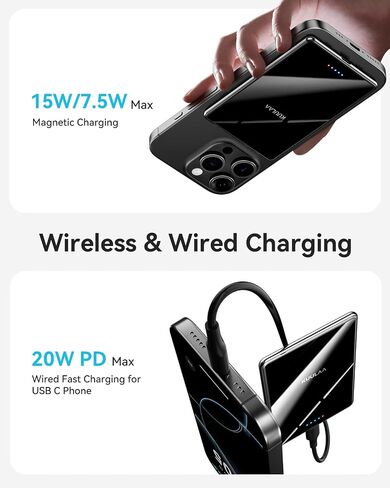 Kuulaa Magsafe Battery Pack 5000mah ، 0.27 في شاحن Magsafe النحيف المحمول Slim Magnetic Apple Charger 20W Power Power Bank لـ iPhone 16/15/14/13/12 in Saudi Arabia