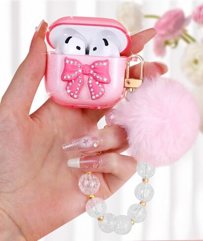 Boaretiu for Airpods 4 Case for Women Girls Girly Cute Kawaii - with Keychain Girlish Stylish Cover Shell for Airpod Case 4th Generation 2024, Ball in Saudi Arabia