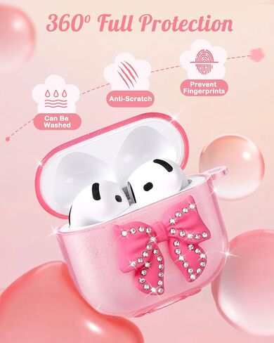 Boaretiu for Airpods 4 Case for Women Girls Girly Cute Kawaii - with Keychain Girlish Stylish Cover Shell for Airpod Case 4th Generation 2024, Ball in Saudi Arabia