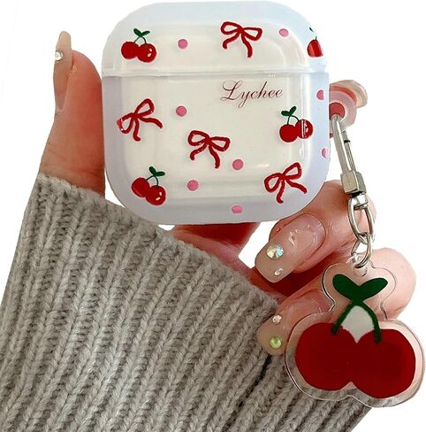 JANDM for AirPods Pro 2nd Case with Cherry Keychain,Shockproof Lovely Clear Cute Bowknot Cherry Design Case with Keychain for AirPods Pro 2nd in Saudi Arabia