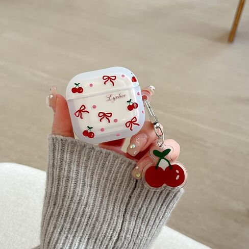 JANDM for AirPods Pro 2nd Case with Cherry Keychain,Shockproof Lovely Clear Cute Bowknot Cherry Design Case with Keychain for AirPods Pro 2nd in Saudi Arabia