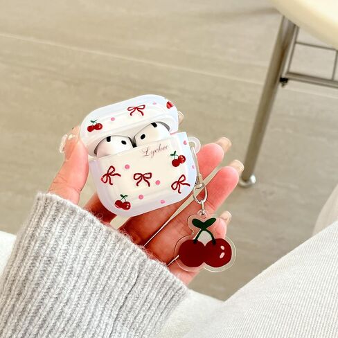JANDM for AirPods Pro 2nd Case with Cherry Keychain,Shockproof Lovely Clear Cute Bowknot Cherry Design Case with Keychain for AirPods Pro 2nd in Saudi Arabia