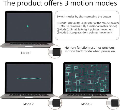 Mouse Jiggler USB C Port ، Mouse Mouse Mouse Auto Mouse Auto Mouse ، مع مفتاح التشغيل/إيقاف تشغيله ، واختيار متعدد الأطوار ، وسدادات خالية من السائق والتشغيل in Kuwait