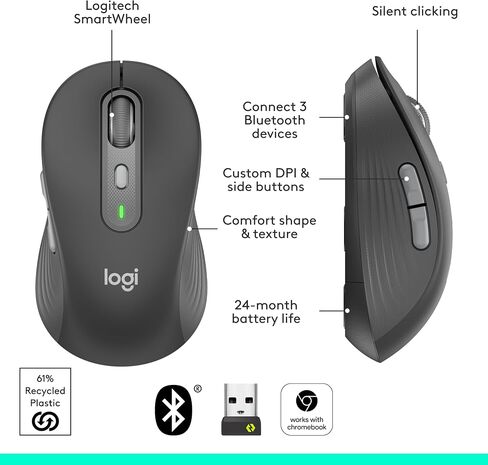 Logitech Signature Plus M750 Wireless Mouse - SmartWheel, Bluetooth, Multi Device, 24-Month Battery, Silent Clicks, Custom Buttons, Contoured Shape - Graphite (Renewed) in Saudi Arabia