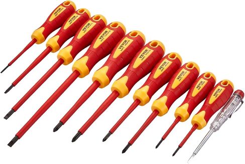 VEVOR Insulated Screwdriver Set, 11-Piece Professional Electrical Screwdriver Set, 1000V Insulated Electrician Tool Set, with Magnetic Phillips Slotted Pozi Tips, Voltage Tester, for Electricians in Kuwait