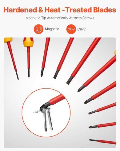 VEVOR Insulated Screwdriver Set, 11-Piece Professional Electrical Screwdriver Set, 1000V Insulated Electrician Tool Set, with Magnetic Phillips Slotted Pozi Tips, Voltage Tester, for Electricians in Kuwait