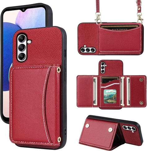 Phone Case for Samsung Galaxy A34 5G Wallet Cover with Crossbody Shoulder Strap and Leather Credit Card Holder Pocket Slim Flip Purse Stand Cell Accessories A 34 34A Girls Women Men Black in Kuwait