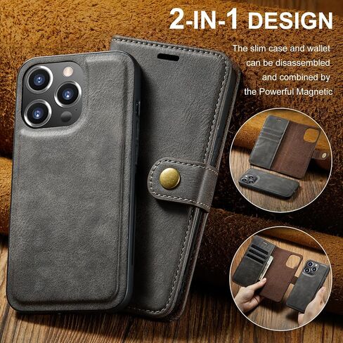 Asuwish Phone Case for iPhone 14 Pro Max 6.7 inch Wallet Magnetic Detachable Cell Cover with Tempered Glass Screen Protector Card Holder iPhone14promax 5G i Phone14Max Plus iPhone14 ProMax Girls Gray in Kuwait