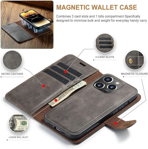 Asuwish Phone Case for iPhone 14 Pro Max 6.7 inch Wallet Magnetic Detachable Cell Cover with Tempered Glass Screen Protector Card Holder iPhone14promax 5G i Phone14Max Plus iPhone14 ProMax Girls Gray in Kuwait