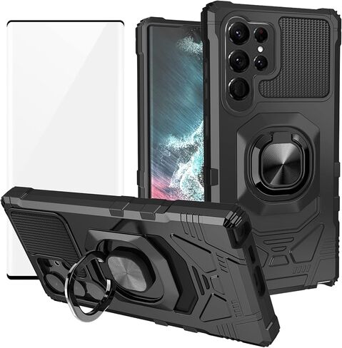 AILiber لـ Samsung Galaxy S23 Ultra Plost Case ، Samsung S23 Ultra 5G Case with Screen Surtector ، Ring Rigstand for Magnetic Car ، in Kuwait
